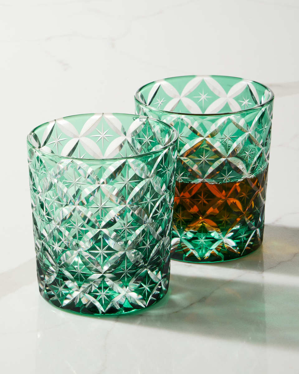 8 oz. Green Cased Glass Tumblers, Set of 2